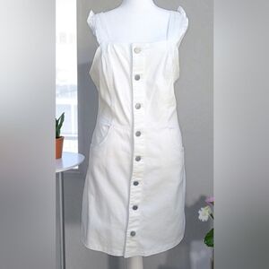 Tinseltown Ruffle Button Jumper Denim Dress Junior's Medium White NWT Y2K
